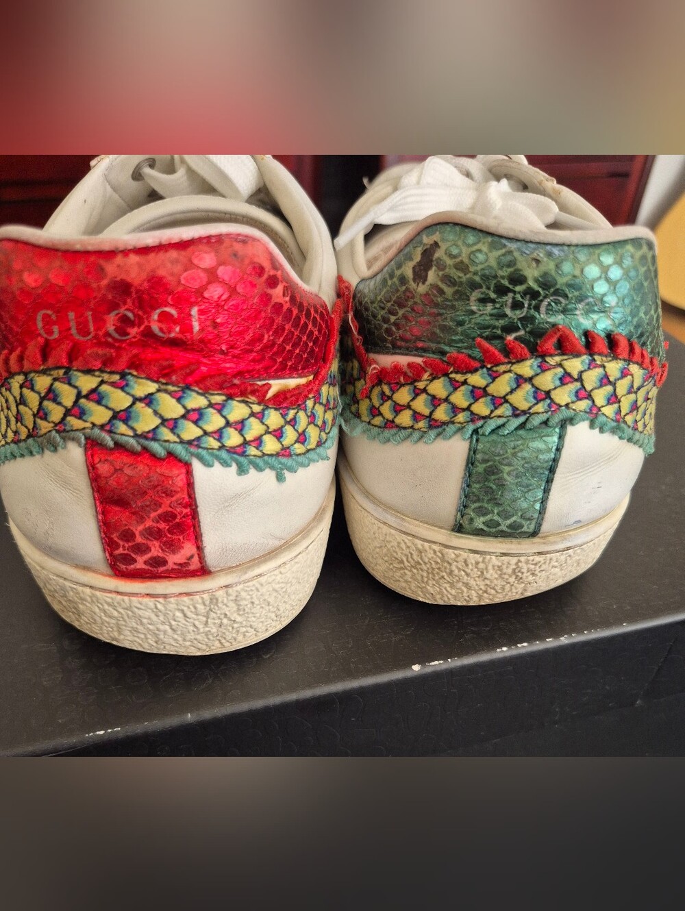 Gucci White Sneakers with Red and Green Snakeskin Accents - Picture 2 of 9